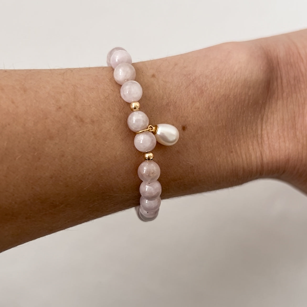 Kunzite Bracelet with Pearl Charm