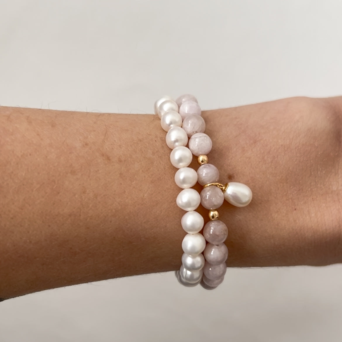 Kunzite Bracelet with Pearl Charm