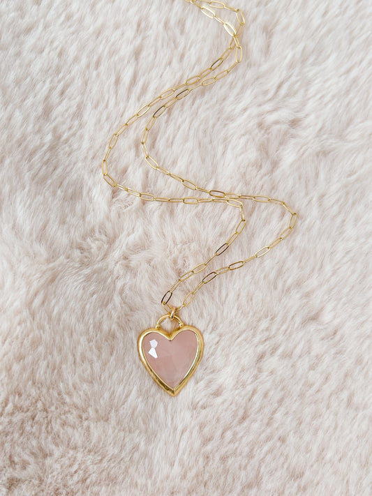 Rose Quartz Heart Pendant Necklace